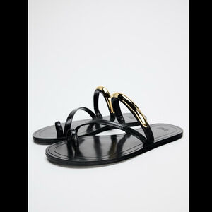 ZARA FLAT GOLD STRAPPY SANDALS - SIZE 7.5 or 38. Brand new with tag.